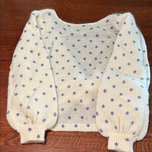 Sezane Cream and Blue Polka Dot Sweater